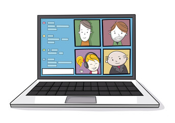 Cartoon laptop with video conference