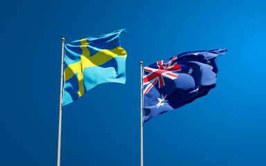 Beautiful national state flags of Sweden and Australia.