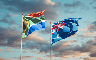 Beautiful national state flags of South Africa and Australia.