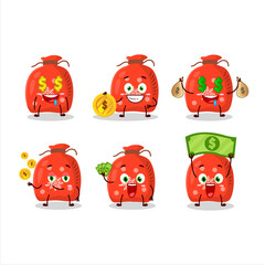 Red santa bag cartoon character with cute emoticon bring money