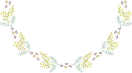 春　黄色い小花　半円下　フレーム　シンプル　手描き