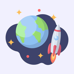 Space Icon, rocket, earth, galaxy, space, astronomy, premium vector icon