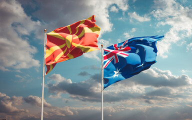 Beautiful national state flags of North Macedonia and Australia.