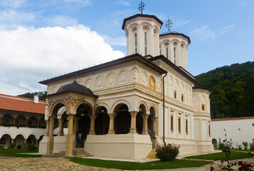Fototapeta na wymiar Monastery Horezu is architectural landmark outdoors.