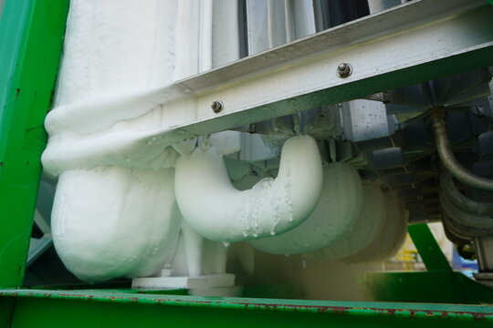 Liquid Nitrogen Pipe And Leakage Or Blowing From Nitrogen Tank Car At Oil & Gas Plant.