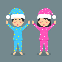 Cute Couple Character Wearing Pajamas