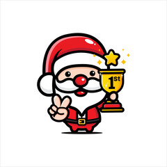 cute santa claus character holding trophy