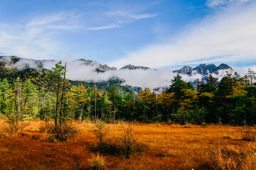 Fototapeta na wymiar Natural scenic view of Kamikochi in Nagano prefecture, Japan. 
