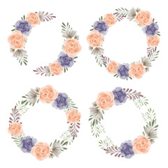 Rose watercolor floral wreath set for decoration element