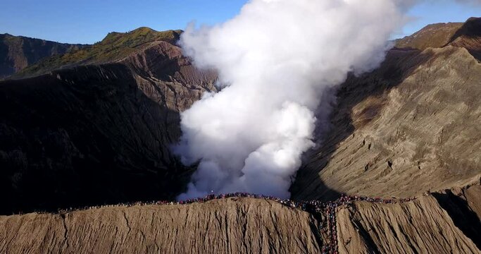 The view from the atmosphere of the atmosphere of yadnya kasada event around the crater of bromo