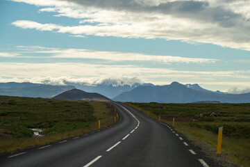 Beautiful view summer of road trip car at Westfjords in Iceland