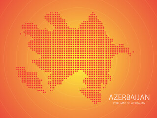 Orange pixel map of Azerbaijan on orange background. Vector illustration.
