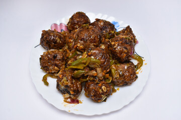 Gobi Manchurian dry - Popular street food of India made of cauliflower florets and other vegetables
