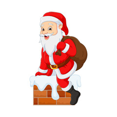Cartoon Santa Claus in a chimney