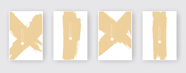 Gold ink brush stroke set on white background. Japanese style.