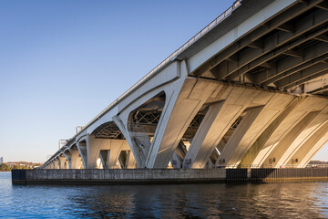 The Woodrow Wilson Bridge spans the Potomac River and connects Alexandria, Virginia with the state...