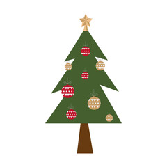happy merry christmas pine tree with balls