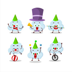 Cartoon character of blue cloud with various circus shows