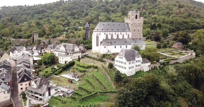 City of Tower of Oberwesel Germany in Summer, by drone.