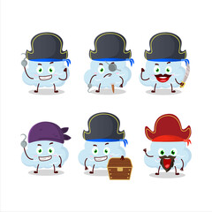 Cartoon character of blue cloud with various pirates emoticons