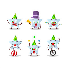 Cartoon character of blue star with various circus shows