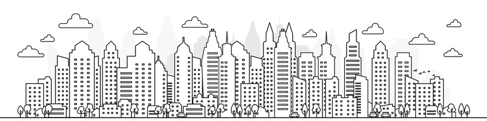 Silhouette of skyscraper building, city skyline, Vector illustration.