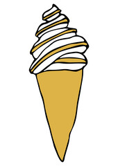 Vector isolated element. Illustration with takeaway food. Logo for the fast food menu. Hand drawn doodle. Ice cream in a Cup