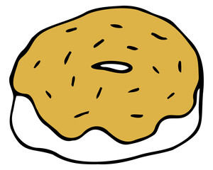 Vector isolated element. Illustration with takeaway food. Logo for the fast food menu. Hand drawn doodle. Doughnut