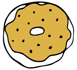 Vector isolated element. Illustration with takeaway food. Logo for the fast food menu. Hand drawn doodle. Doughnut