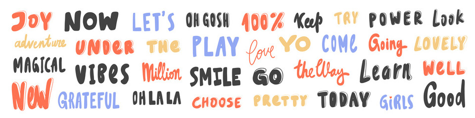 Vector hand drawn sticker logo words set collection.