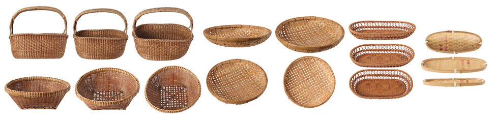 vintage Thai wicker basket on white background