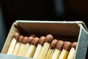 Matches in a box close up