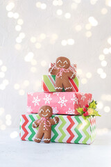 Christmas Decorations with Gingerbread Men and Gift Box