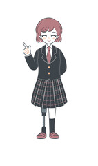 指を指す笑顔の義足の女子学生・ベクター