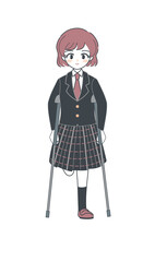 松葉杖を使う片足の女子学生・ベクター