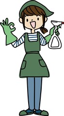 お掃除する笑顔の女性のイラスト