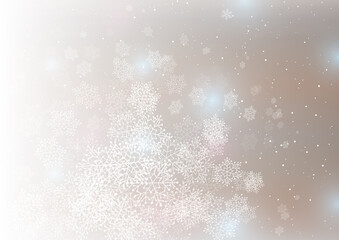 Christmas greeting card with shiny snowflakes - vector horizontal light silver background for winter holiday design