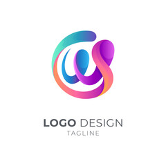 Initial Letter W and wave logo concept, 3d gradient vibrant color logo style