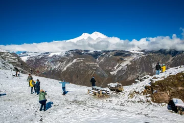 Fotobehang View of Elbrus from Mount Cheget. Elbrus region, Kabardino-Balkaria. Russia © aphonua