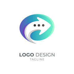 Chat application logo, Bubble chat and arrow logo concept