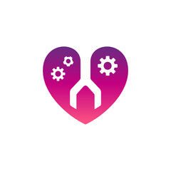 Heart wrench logo. Wholehearted work symbol. Love your work logo icon