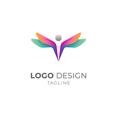 Fototapeta premium Dragonfly human logo concept, 3d gradient vibrant colors logo style