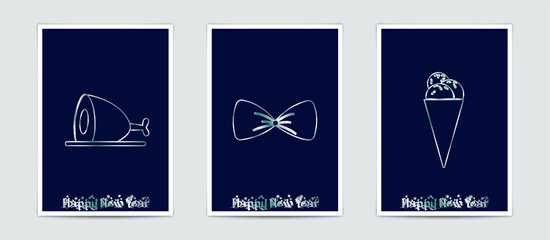 Merry Christmas modern card set elements greeting text lettering blue background.