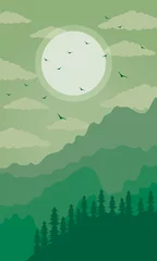 Poster Im Rahmen schöne grüne Landschaftsszene mit Bergen und Bäumen am Tag © Gstudio