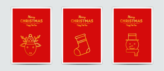 Merry Christmas modern card set elements greeting text lettering red background.