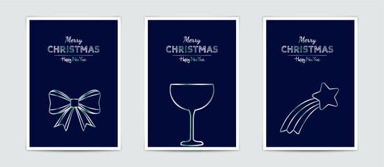 Merry Christmas modern card set elements greeting text lettering blue background.