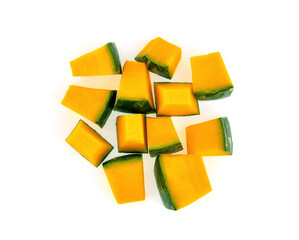 Top view of Slice of pumpkin isolated on white background.