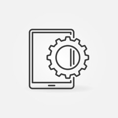 Tablet with Cog Wheel vector concept Settings outline icon or symbol