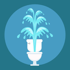 Clogged flush toilet bowl full of water, illustration vector cartoon