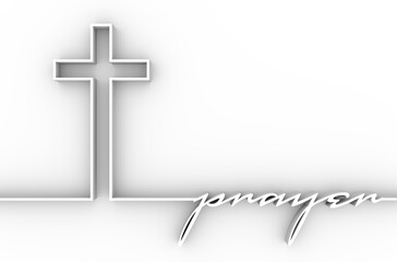 Christianity concept illustration. Cross and prayer word. 3D rendering